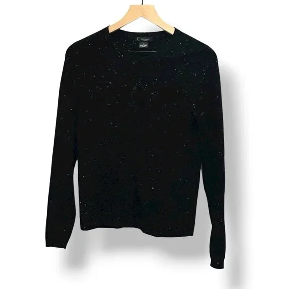 C by Bloomingdale's 100% Cashmere Sweater Set Black White Fleck Twin Set Small - Picture 13 of 14